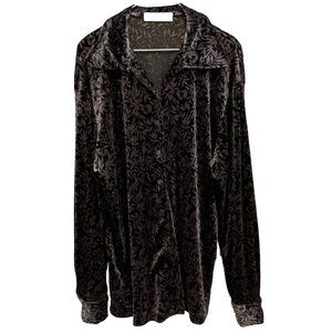 VTG 90s LT Sport Womens Shirt Medium Gray Velvet Burnout Leaves Holiday Gothic